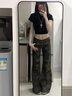 趣米樂美式復(fù)古迷彩直筒牛仔褲女夏季新款低腰不貼腿小個子窄版微喇長褲 迷彩色 L 【建議120-135斤】 曬單實拍圖