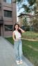 izzue IT高腰彎刀牛仔褲女夏季顯瘦長(zhǎng)褲復(fù)古寬松闊腿褲女 曬單實(shí)拍圖