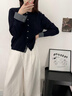 SNYDER WEAR慵懶風(fēng)感格子拼接假兩件針織開衫女韓系穿搭休閑寬松上衣外套 灰色 常規(guī) S 建議80-95斤 曬單實(shí)拍圖