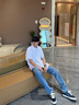 Calvin KleinJeans【涼感】25春夏新款男士休閑通勤ck修身直筒牛仔褲4RAB703 UL9-牛仔淺藍(lán) 32 曬單實(shí)拍圖