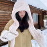 穎輝阿皮款冬季獺兔毛皮草帽子圍巾一體風(fēng)雪帽披肩女保暖護(hù)耳護(hù)臉防風(fēng) 米白色 均碼 曬單實(shí)拍圖