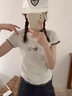 巧丂大碼胖mm木耳邊獨特漂亮初夏上衣女2025新款灰色印花正肩短袖T恤 灰色 請根據(jù)詳情數(shù)據(jù)選碼 L 曬單實拍圖