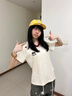 LDBE正肩撞色V領(lǐng)短袖T恤女夏季美式復(fù)古學(xué)院風(fēng)微寬松設(shè)計(jì)感刺繡上衣潮 杏色 S 【95斤以內(nèi)】 曬單實(shí)拍圖