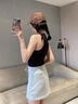 斤慕黑色掛脖吊帶背心女帶胸墊2025夏季外穿修身內搭短款無(wú)袖打底上衣 黑色 均碼 （建議80-120斤） 曬單實(shí)拍圖