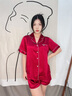 天蠶100%真絲睡衣男士情侶紅色短袖桑蠶絲絲綢夏季薄款女士家居服套裝 女士酒紅短袖短褲[重磅19姆米] L 曬單實(shí)拍圖