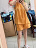 FHHUABD單/套裝女棉麻夏季新款折疊無(wú)袖背心上衣薄款寬松顯瘦短褲兩件套 黃色背心+黃色短褲-套裝 L 【建議105-120斤】 曬單實(shí)拍圖
