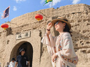 槿城民族風(fēng)防曬沙漠旅游披肩海邊沙灘絲巾薄度假?lài)砼缂t色女pj055 米白色~ 曬單實(shí)拍圖