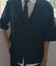 NASALIKE【四件套】夏季休閑小西服男士套裝寬松西裝外套學(xué)生DK制服班服男 黑色+短白襯衫+領(lǐng)帶+休閑褲 XL 曬單實(shí)拍圖