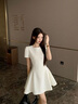 LIZONGXI白色連衣裙女夏季法式小個子高級感裙子禮服裙收腰顯瘦小白裙短裙 白色【短袖短款】 S 【80-100斤】 曬單實拍圖