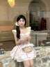 衣然呈品連衣裙女夏季新款美式高街潮牌小飛袖方口領(lǐng)蕾絲花邊A字短裙子女 碎花連衣裙 M 【建議90-105斤】 曬單實(shí)拍圖