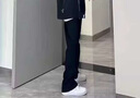 至濤cleanfit美式微喇黑色牛仔褲男夏季修身直筒休閑褲子闊腿彈力長褲 黑色 【半松緊】 XL 曬單實拍圖