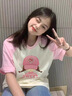 一寸相思純棉粉色t恤女夏季短袖2025新款寬松顯瘦插肩袖休閑百搭半袖上衣 粉杏-戴帽女孩 L 推薦100-110斤 曬單實拍圖