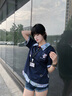 LDBE美式復(fù)古小狗刺繡假兩件短袖t恤女夏季新款學(xué)院風(fēng)polo領(lǐng)拼接上衣 藏青色 M 曬單實(shí)拍圖