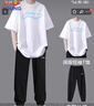 LI-NING KIDS李寧男童運動(dòng)套裝夏季青少年短袖長(cháng)褲透氣速干套裝兒童休閑兩件套 白色速干短袖+速干長(cháng)褲 175 cm 曬單實(shí)拍圖