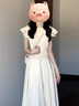 鏡莎法式白色連衣裙女2025夏季新款小飛袖氣質(zhì)高級感減齡仙女收腰長(cháng)裙 杏色 均碼 可備注碼數 曬單實(shí)拍圖