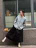 衣典零一（LEDIALYI）天絲亞麻短袖襯衫女夏季薄款2025新款休閑洋氣高級感媽媽小衫上衣 藍色 M （建議95-115斤） 曬單實拍圖