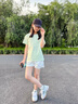 moonkids童裝女童運動套裝2025夏季新款速干短袖兒童冰絲涼感訓(xùn)練衣服薄款 19146綠色短袖+18530白色短褲 130 cm 曬單實拍圖