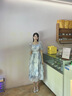 香影方領(lǐng)雪紡藍色連衣裙女2025夏季新款暈染荷葉邊燙金超仙收腰裙 藍花 S 155/80A/85-95斤 曬單實(shí)拍圖