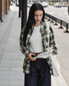 森馬（Semir）長袖襯衫女中長款慵懶寬松落肩休閑秋季chic復(fù)古格紋襯衣潮流 綠黑色調(diào)00449 XL 曬單實(shí)拍圖