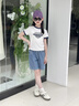 G.DUCKKIDS女童短袖t恤短款夏季2025新款童裝兒童潮酷上衣女孩大童夏裝體恤 牛仔短褲 120 cm 曬單實(shí)拍圖