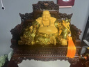 聚善緣坐擁百財(cái)大肚彌勒佛開心笑佛擺件家用佛堂供奉神像彌勒菩薩擺件 YC41CM坐擁百財(cái)沙金41*25*35cm 曬單實(shí)拍圖