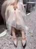 九寸陽(yáng)光法式秀禾婚紗單鞋子女新娘伴娘兩穿氣質(zhì)水晶尖頭粗跟高跟不易累腳 香檳色粗跟高跟鞋 6cm 37 曬單實(shí)拍圖