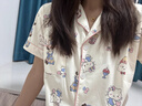 JIOESC睡衣女士春夏季短袖開衫可愛卡通kt貓學(xué)生可外穿寬松家居服三件套 印花KT貓【三件套】 L 【100-120斤】 曬單實拍圖