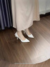 Ehangy白色高跟鞋女細(xì)跟尖頭單鞋2025年新款婚鞋新娘鞋蝴蝶結(jié)緞面伴娘鞋 白色[升級(jí)鏤空款]5CM 36 曬單實(shí)拍圖