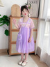 迪士尼（Disney）漢服女童連衣裙夏季薄款短袖唐裝寶寶超仙中國風(fēng)兒童夏裝古裝襦裙 三色漢服  藍色  送 小挎包 頭花 90 (升級款) 曬單實(shí)拍圖