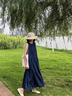 塔馳密司（TOUCH MISS）休閑風絹絲棉無袖背心裙2025夏季新款拼接式中長款連衣裙女 藍色 S 曬單實拍圖