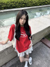 MMLG【明星同款】87mm 7A抗菌純棉短袖T恤女夏季新款韓系體恤情侶上衣 明星同款紅色 S 曬單實(shí)拍圖