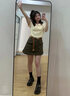 佐敘2025潮流V領(lǐng)刺繡短袖T恤夏季新款女裝設(shè)計(jì)感甜辣妹短款修身別致款 杏色 M (85-100斤） 曬單實(shí)拍圖