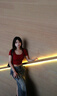 茯見(jiàn)2024新款正肩T恤女裝紅色U領(lǐng)短袖t恤女裝上衣夏季簡(jiǎn)約辣妹修身 紅色 M 曬單實(shí)拍圖