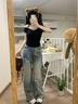佐敘純欲一字肩掛脖短袖女2025新款辣妹收腰修身顯瘦別致小眾黑色上衣 黑色 L （95-105斤） 曬單實拍圖