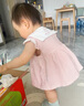 A21funb粉色格子女寶寶套裝分體兩件套夏裝兒童裝女01-3歲純棉嬰幼兒衣服 女小童夏季粉色千鳥格  薄款 80 cm 曬單實拍圖