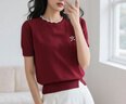 晚白【新品】2025夏款氣質(zhì)上衣花邊領(lǐng)針織短袖女 紅色 L 曬單實(shí)拍圖