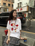 純棉重磅紅色蘋果印花短袖t恤女夏季新款寬松慵懶風大碼半袖上衣 白色【常規(guī)純棉】 M （90-110斤） 曬單實拍圖