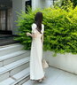 Mandy Zhang千金風(fēng)泡泡袖白色方領(lǐng)連衣裙女夏優(yōu)雅氣質(zhì)長(zhǎng)款禮服裙子 珍珠白 S 曬單實(shí)拍圖