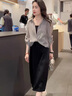 妃?，幮驴钸B衣裙女2025春夏女裝韓版時(shí)尚百搭防曬衣吊帶裙顯瘦套裝裙子 灰色襯衫+黑色吊帶裙 M 曬單實(shí)拍圖