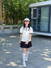OVE女童六一套裝夏季學院風Polo短袖兒童啦啦隊表演服大童夏裝百褶裙 1566黑色+19056白色 140 cm 曬單實拍圖