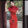 水墨畫(huà)緞面改良旗袍日常少女款修身立領(lǐng)氣質(zhì)長(cháng)款國風(fēng)連衣裙JQ15 紅色 L （110-120斤） 曬單實(shí)拍圖