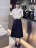 藏青色半身裙女夏薄款2025新款氣質(zhì)時(shí)尚a字中長(cháng)裙大擺百褶傘裙子 藏青色 S (26) 曬單實(shí)拍圖