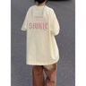 哈魯迪純棉圓領(lǐng)短袖t恤女2025新款夏季寬松中長(cháng)款韓系chic半袖上衣體恤 杏色 M 【80-100斤】 曬單實(shí)拍圖