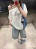 斜肩潮流短袖t恤女夏季2025年新款顯瘦慵懶松弛感半袖露肩上衣服 白色 M 曬單實拍圖
