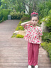 歐姆熊女童套裝夏季2025新款洋氣時髦夏日碎花時尚女孩寶寶兒童夏裝衣服 粉紅色 薄款 碎花 110 CM 曬單實拍圖