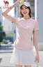 駱駝運(yùn)動(dòng)短袖T恤男女春夏速干冰絲透氣戶外休閑棒球服短袖女 C23BABH393A5，山茶粉 ，女 M 曬單實(shí)拍圖
