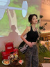 燦圖美式迷彩工裝牛仔褲女夏季小個子高腰顯瘦hiphop寬松登山闊腿長褲 迷彩色 L 【建議100-120斤】 曬單實拍圖