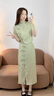 RUIQIUER連衣裙女夏季新款女裝新中式國風名媛氣質(zhì)女神范改良旗袍套裝裙子 綠色套裝 L 曬單實拍圖