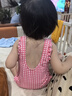 弈姿女童泳衣連體游泳衣小童三角溫泉泳裝 EZI18G002 粉白格 90cm 曬單實(shí)拍圖