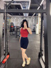COZOK高強度運動(dòng)內衣女固定杯跑步防震遮副乳健身訓練文胸背心瑜伽套裝 火焰紅(美背)+深藍(五分褲)-美高 M 【適合90-110斤】 曬單實(shí)拍圖